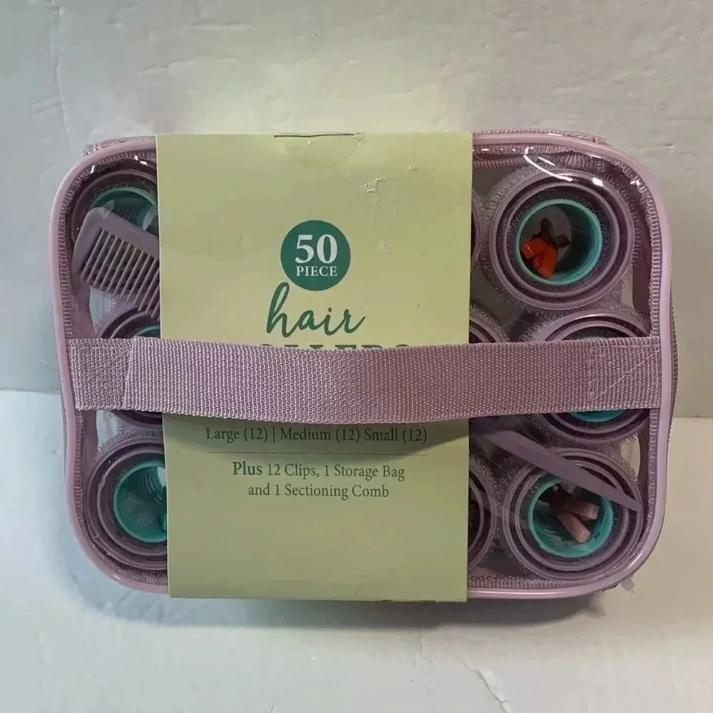 Self-Grip Hair Rollers Storage Case 36 Rollers Comb Clips Set New